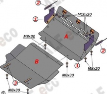 Защита Alfeco для радиатора и редуктора и переднего моста Mitsubishi Pajero II 1991-2000